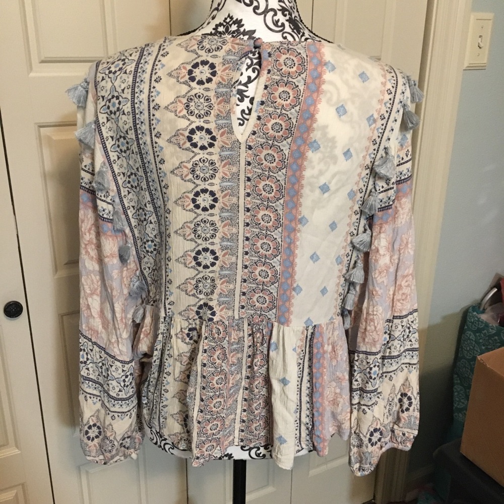 American Eagle Outfitters Pastel Floral Boho Peplum Blouse - Picture 6 of 7